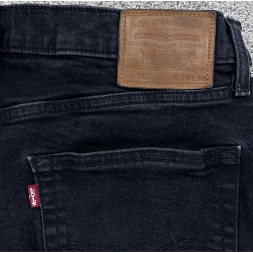 Levi's 502 Premium Taper Fit Jeans Mens 36x30 Black Knight Stretch (29" Inseam) - Picture 3 of 12
